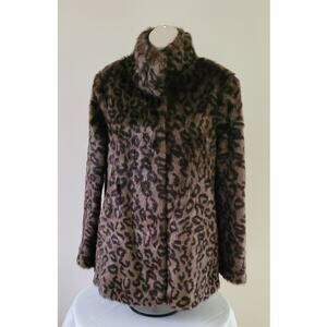 GARNET HILL-Velvet Chic Leopard Spot Faux Fur Jacket-Upper Hip length NEW! Sz Lg